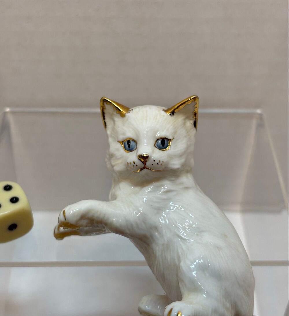 Vintage White Porcelain Cat Figurine w/ Gold Accents